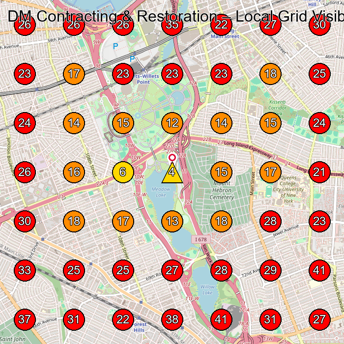 DM Contracting & Restoration GeoGrid visibility map for Masonry Contractor in Elmhurst